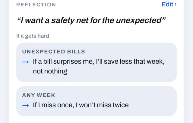 Goal reflection: the why, and under If it gets hard, Unexpected bills with its plan