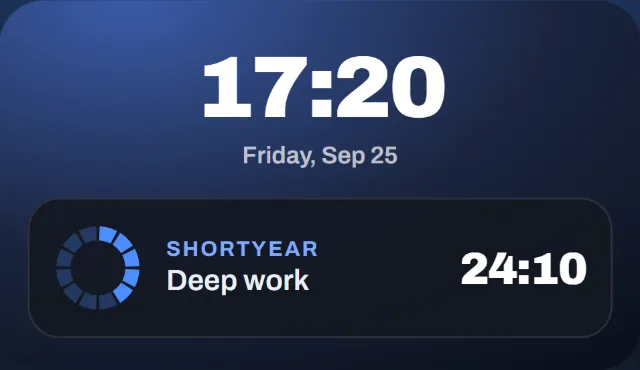 Lock screen: the Shortyear timer, Deep work, 24:10