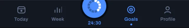 The Shortyear tab bar: Today, Week, Goals, Profile